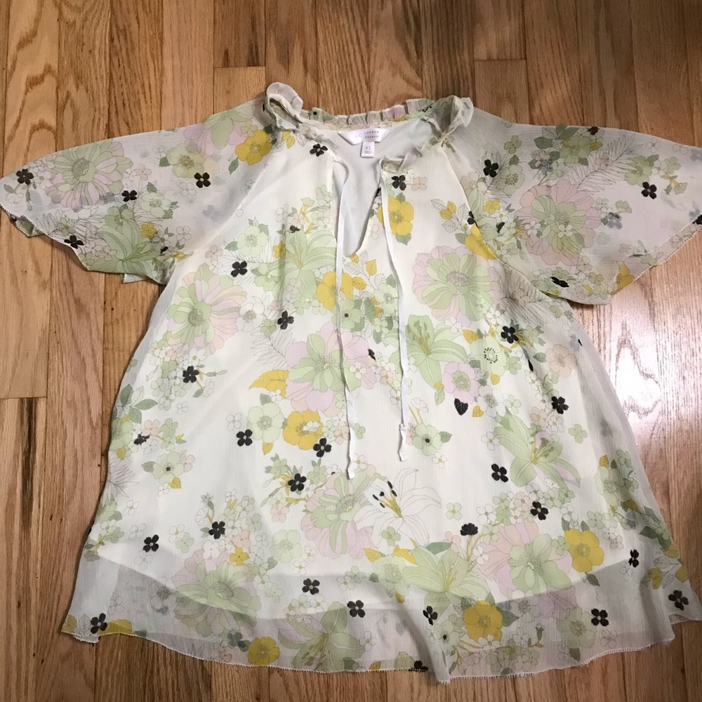 LC Lauren Conrad Floral Ruffle Top Yellow X-small